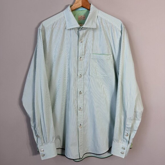 Tommy Bahama Jeans Striped Button Down Shirt Men's Large Blue Ivory Preppy Dad - Picture 4 of 14